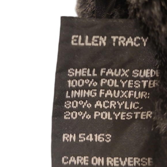 Elegant Black Coat with Faux Fur Scarf and Trim designer Ellen Tracy size small - Picture 8 of 11